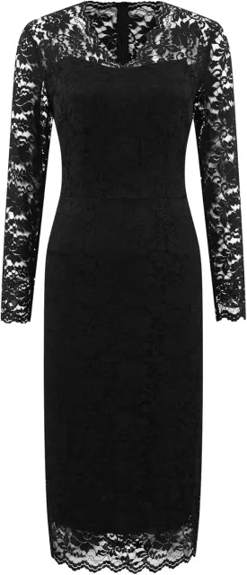 Women's Floral Lace Dress V Neck Long Sleeve Cocktail Wedding Bodycon Pencil Dresses