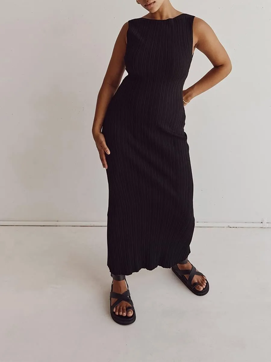 Women's Maternity Dress Rib Knit Split Bodycon Maxi Dress Slit Sleeveless Crew Neck Tank Dress Casual Dresses