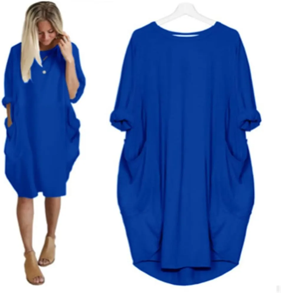 Women's Oversized Dress Long Sleeve Loose Tunic T-Shirt Dresses Summer Fashion Baggy Dress with Pockets 2025