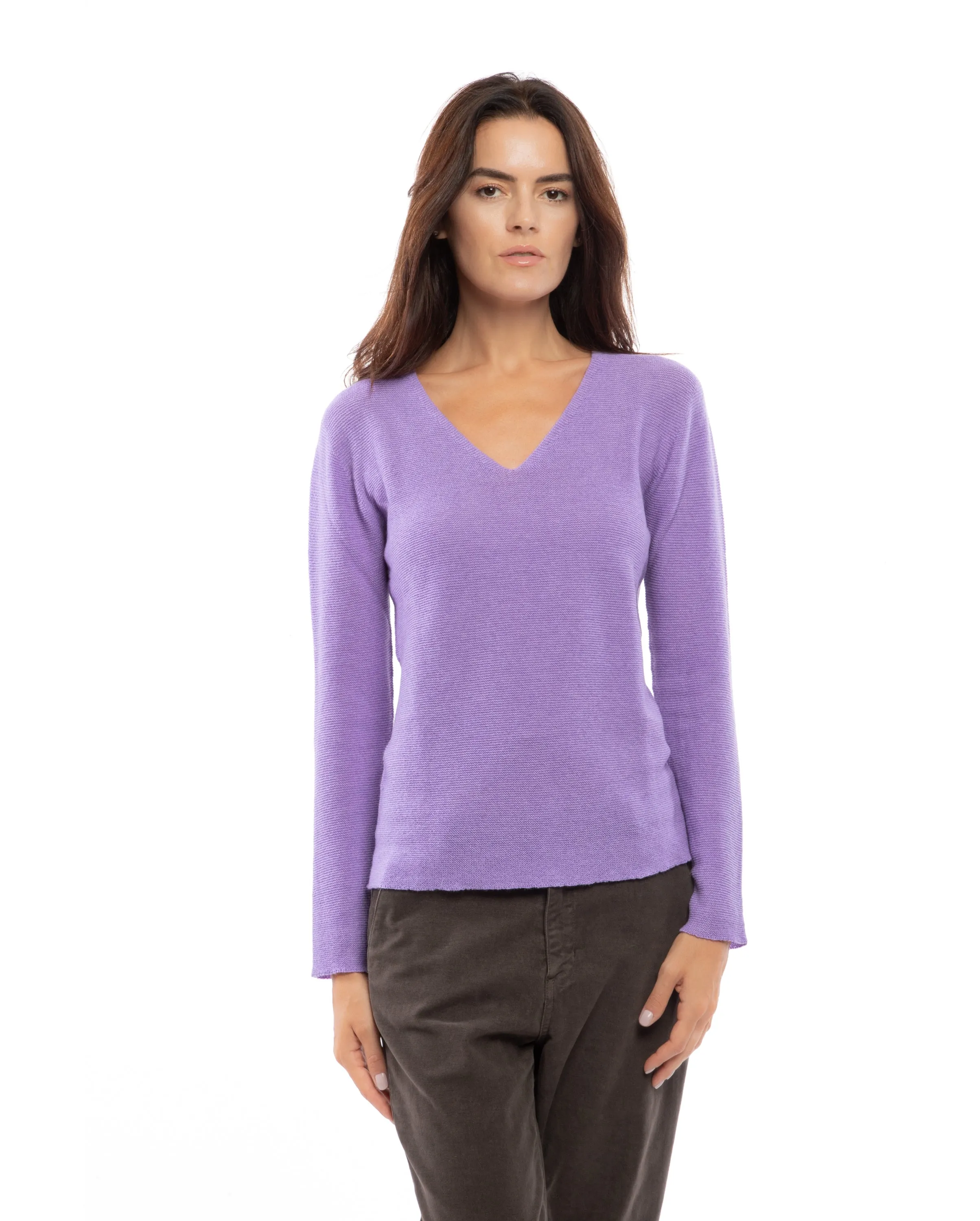Women's Pure Cashmere Links Stitch V-Neck Peach