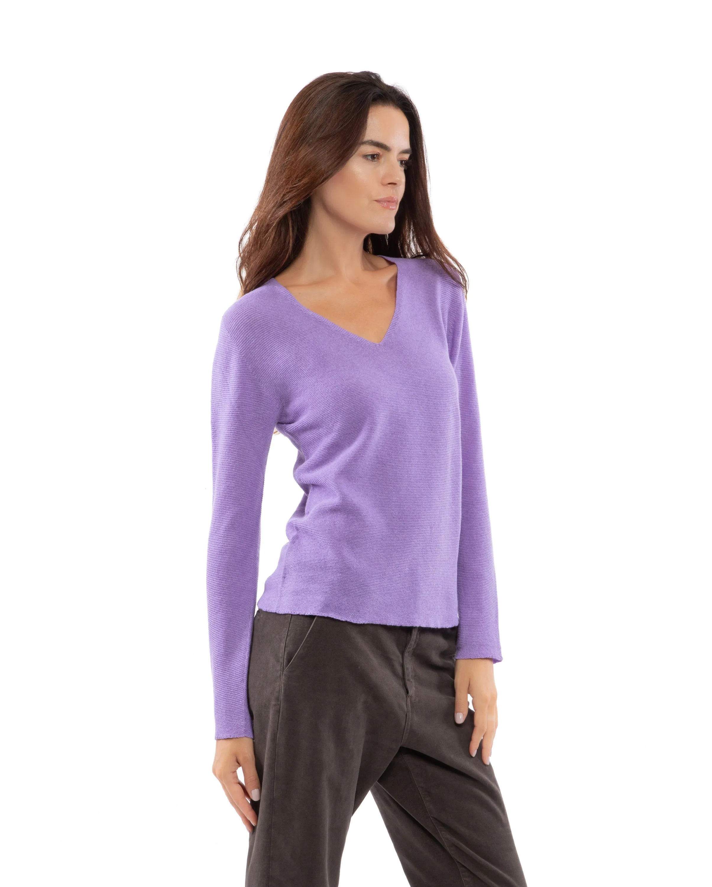 Women's Pure Cashmere Links Stitch V-Neck Peach
