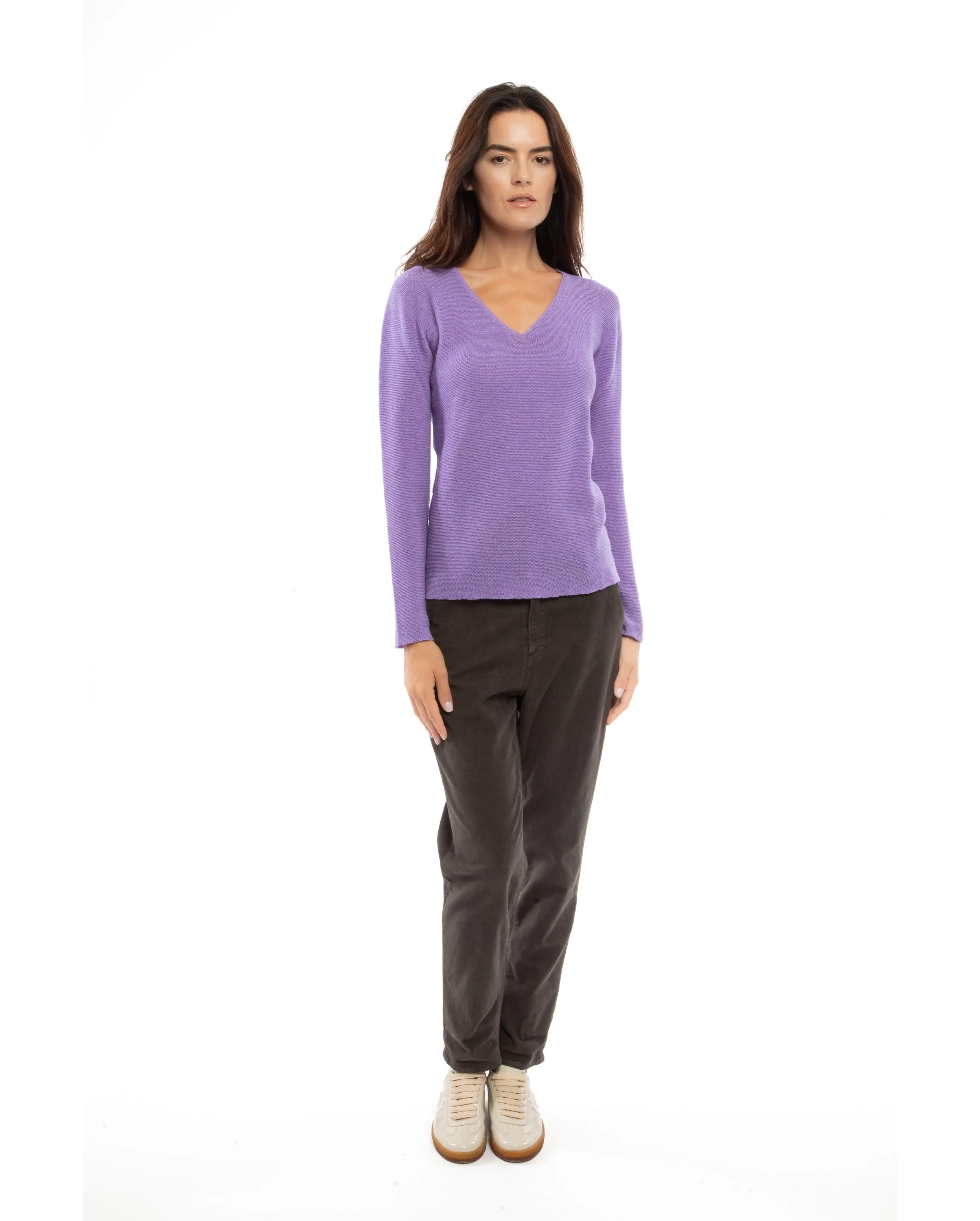 Women's Pure Cashmere Links Stitch V-Neck Peach
