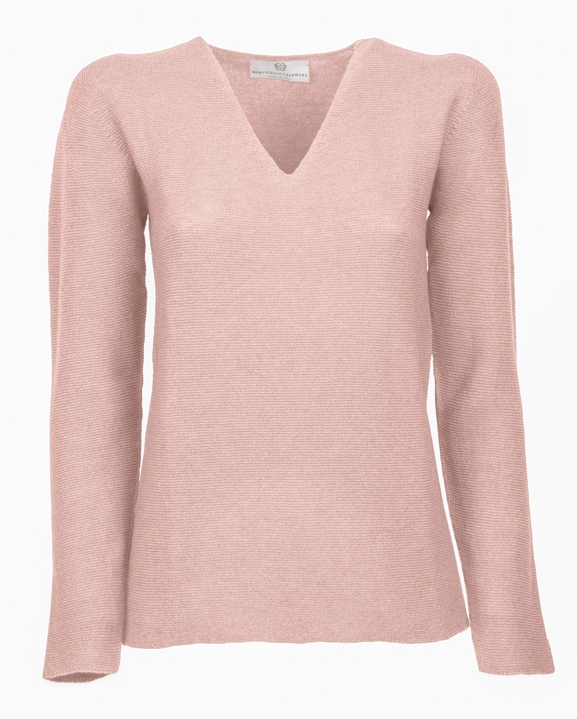 Women's Pure Cashmere Links Stitch V-Neck Peach