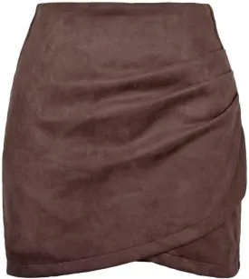Womens Skirt Ruched Wrap High Waist Faux Suede Skirt Zipper Back Above Knee A Line Bodycon Mini Skirt Basic Skirt