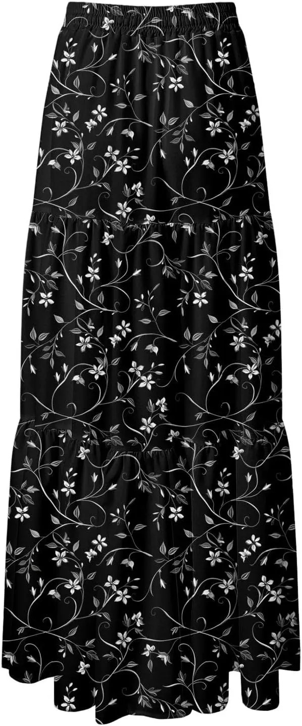 Women's Skirts 2025 Summer Casual Floral High Waist Tie Boho Vacation Beach Long Skirt with Pockets