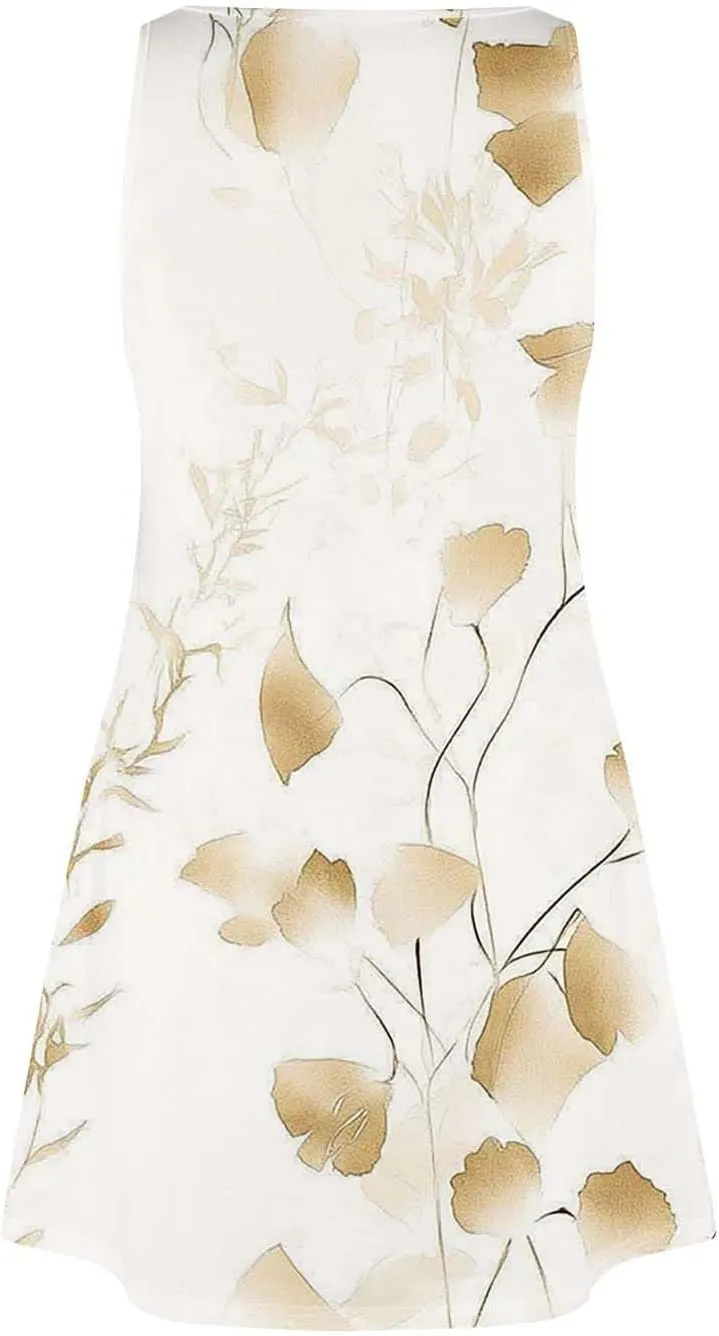 Women's Summer Dresses Beach Printed Swimsuit Coverup Vacation 2025 Sundress V Neck Sleeveless Dress with Pocket