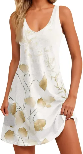 Women's Summer Dresses Beach Printed Swimsuit Coverup Vacation 2025 Sundress V Neck Sleeveless Dress with Pocket