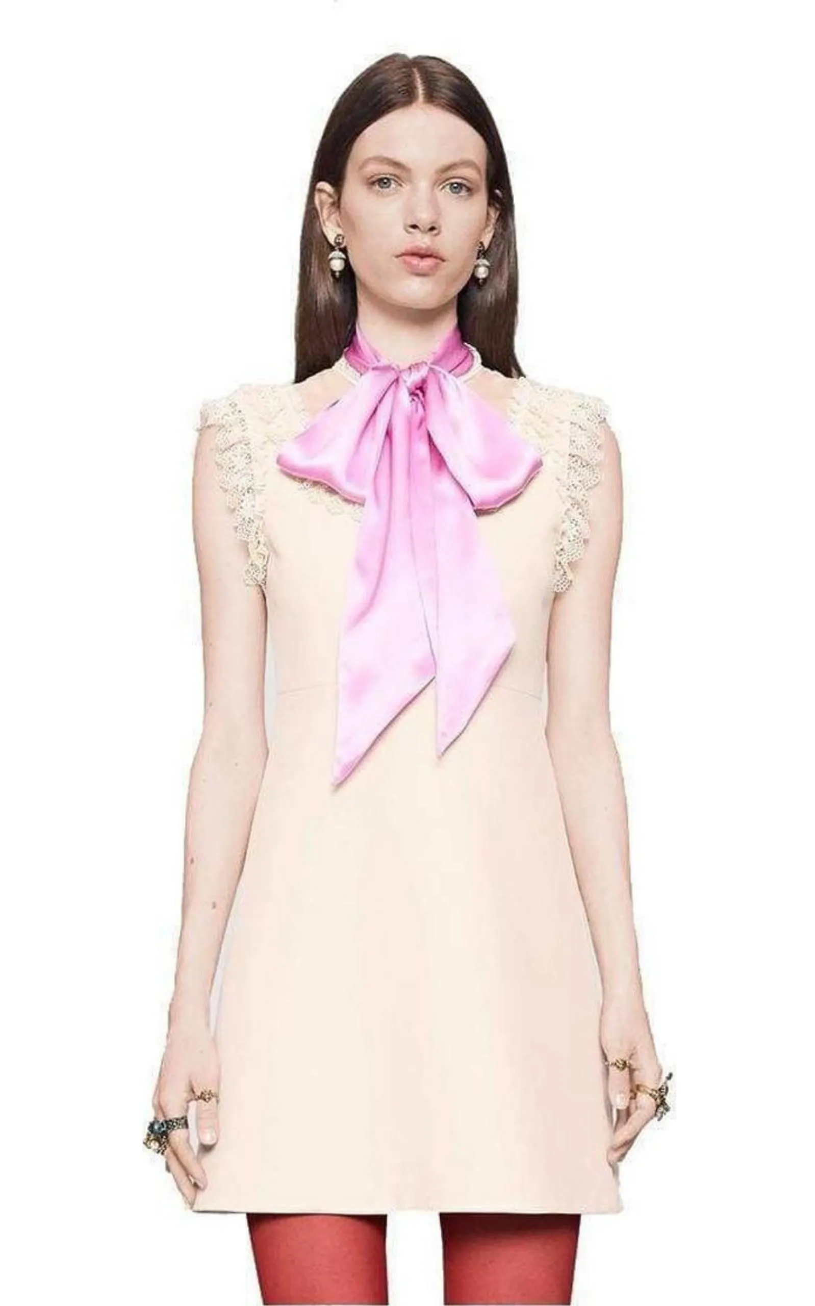 Wool & Silk Blend Mini Dress with Pussycat Bow
